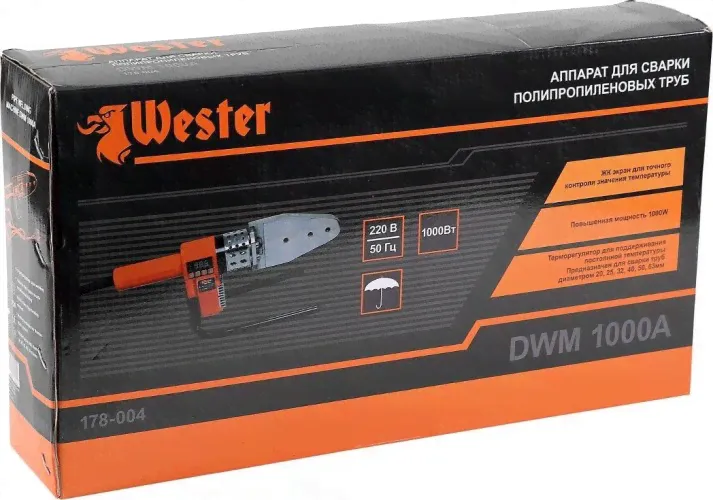 Аппарат для сварки полипропиленовых труб WESTER DWM 1000A с насадками 6шт. [178-004]